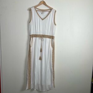 Chicos Dress Womens‎ Size L White Beach Sleeveless Crochet Maxi Boho Grecian